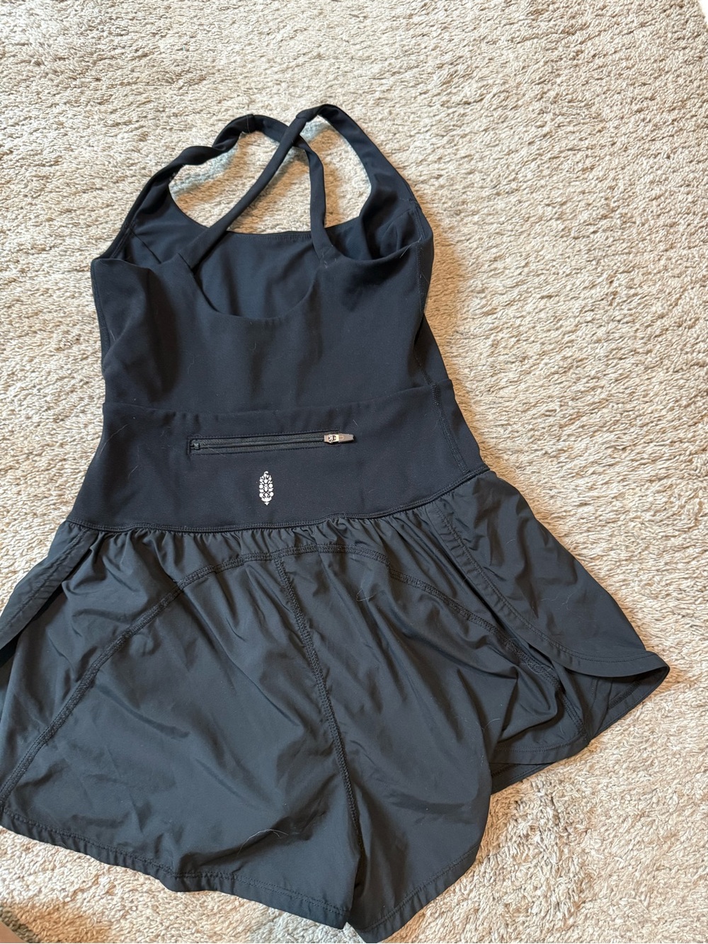 Free People Righteous Runsie - Black Athletic Skort Dress with Built-In Shorts